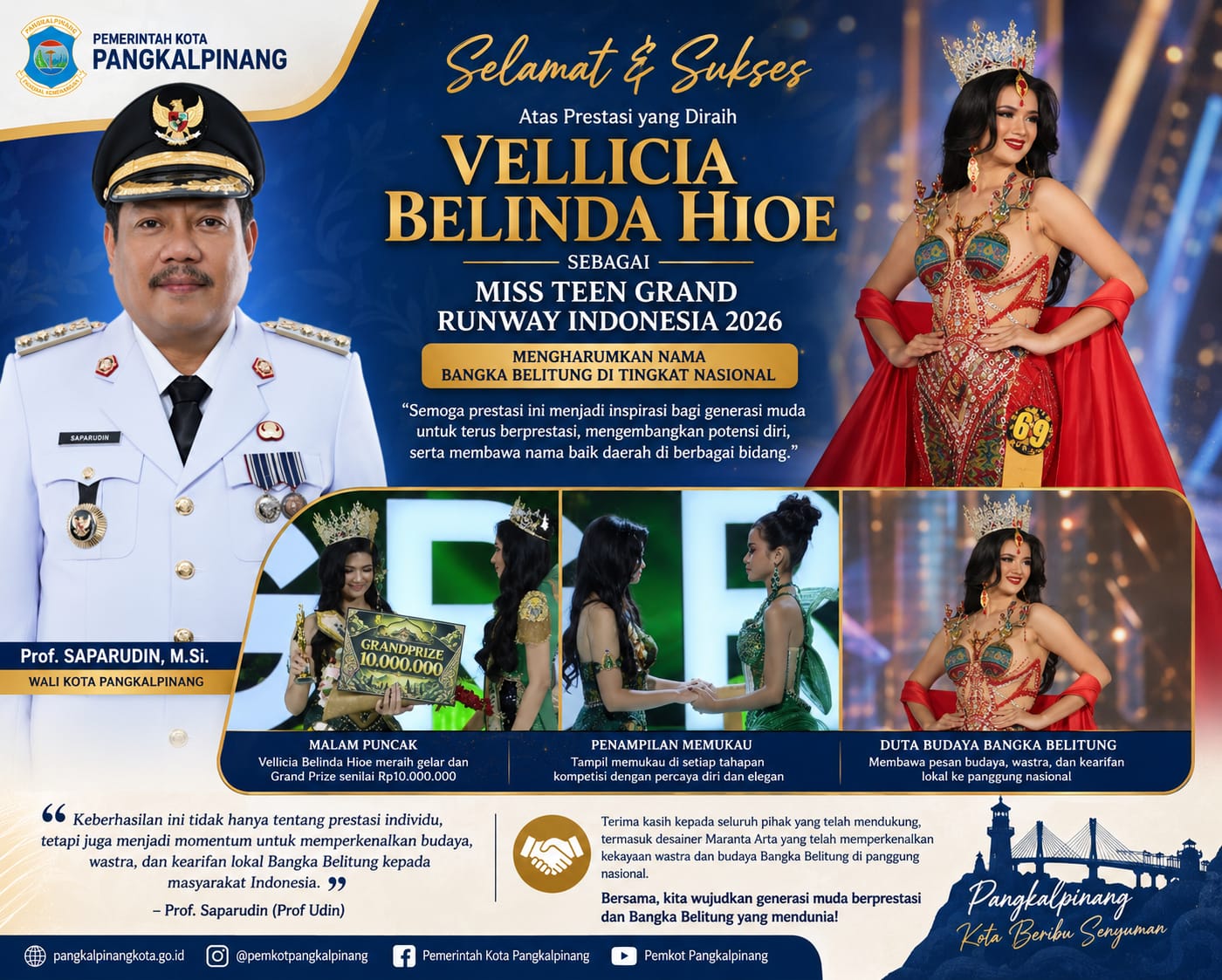 SMA Santo Yosef Pangkalpinang Beri Apresiasi Vellicia Bellinda Hioe Juara Miss Teen Grand Runway Nasional