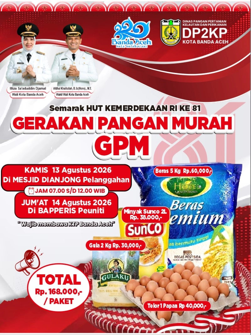 Pemko Banda Aceh Siapkan 2.000 Paket Pangan Murah Rp 168.000 di Masjid Dianjong dan Bapperis Peuniti