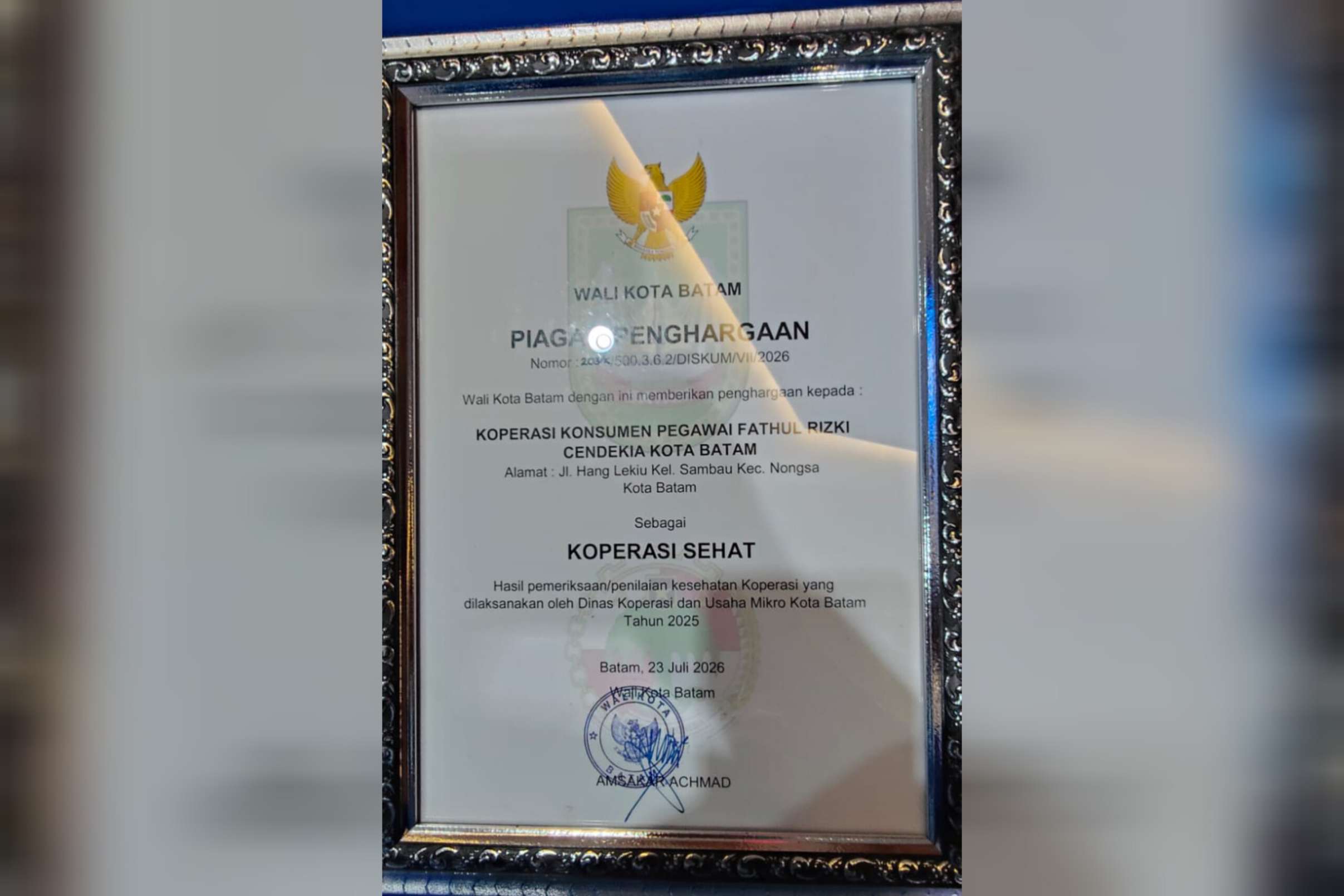 Hanya 16 dari 1.132 Koperasi di Batam Berstatus Sehat, MAN Insan Cendekia Batam Terima Penghargaan dari Wali Kota