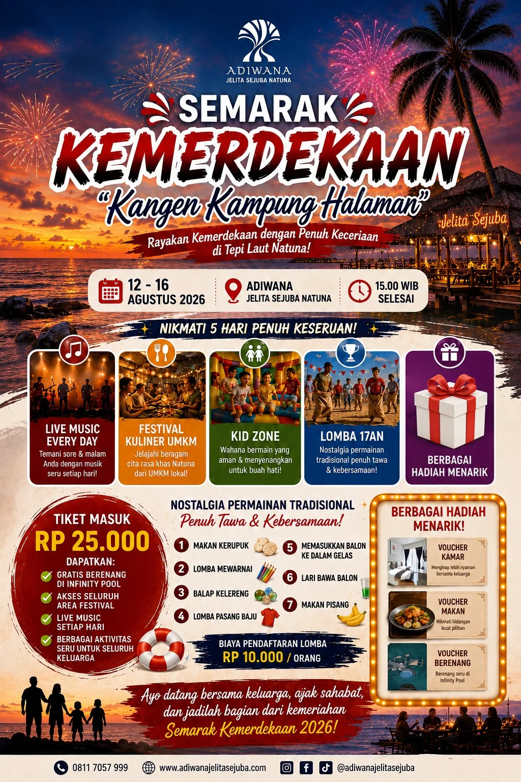 Festival Semarak Kemerdekaan di Adiwana Jelita Sejuba Natuna Hadir 12–16 Agustus, Tiket Rp25 Ribu Gratis Akses Infinity Pool