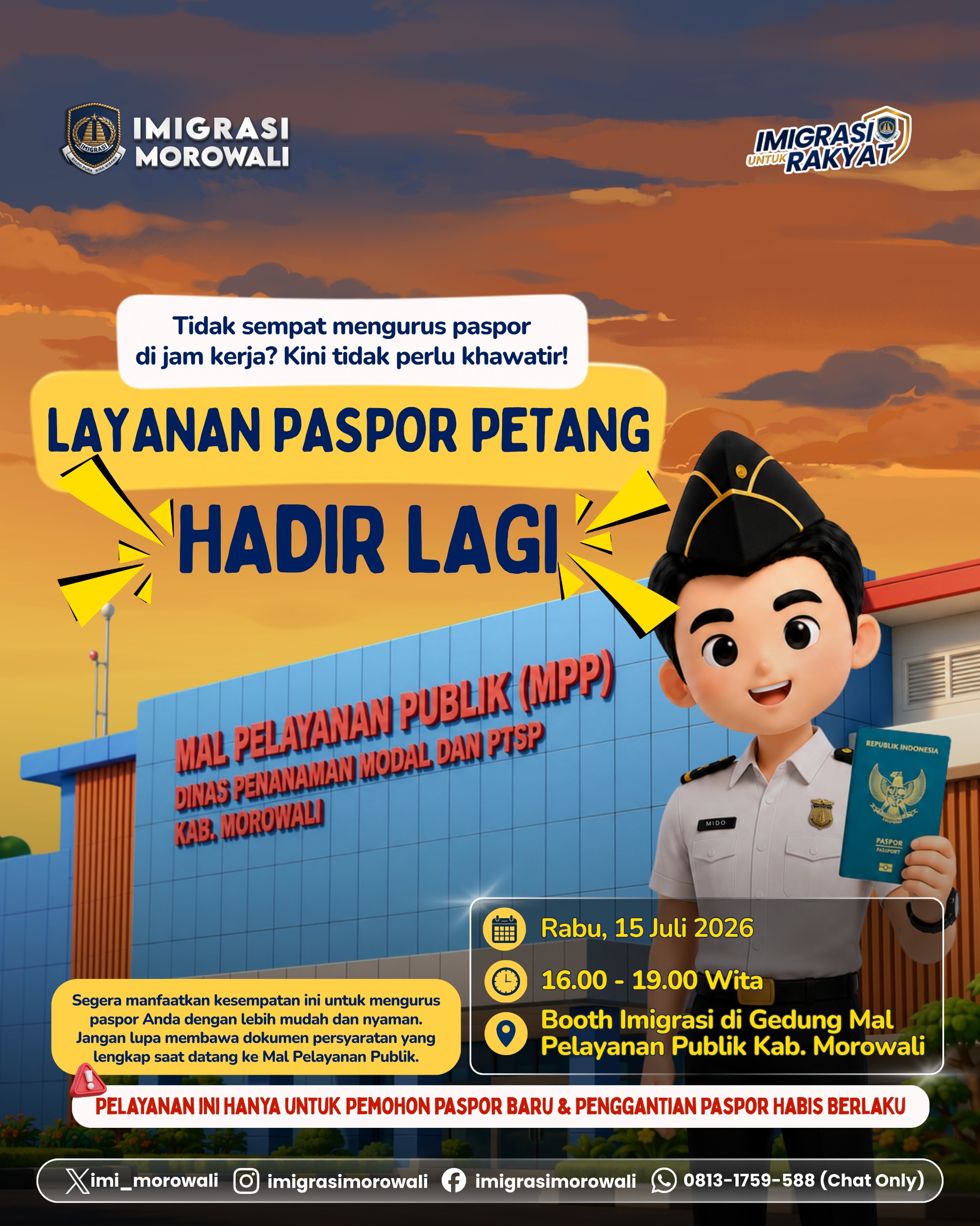 Kantor Imigrasi Morowali Kembali Buka Layanan Paspor Petang, Warga Bisa Urus Dokumen Hingga Pukul 19.00 WITA