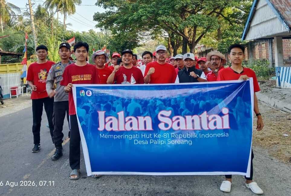 HUT Ke-81 RI di Majene: Ratusan Warga Desa Palipi Soreang Jalan Santai Bersama, Kades Soroti Peran Pemuda