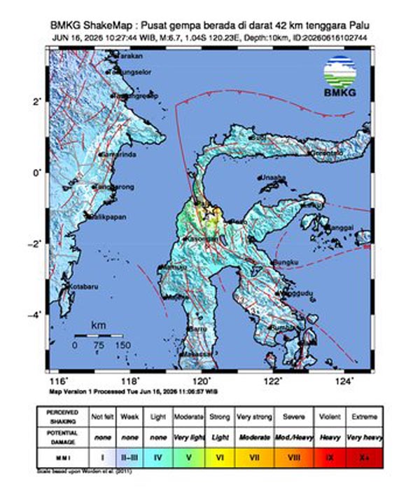 Gempa M6,7 Guncang Parigi Moutong Sulawesi Tengah, 703 Kali Gempa Susulan Terjadi Hingga Kamis