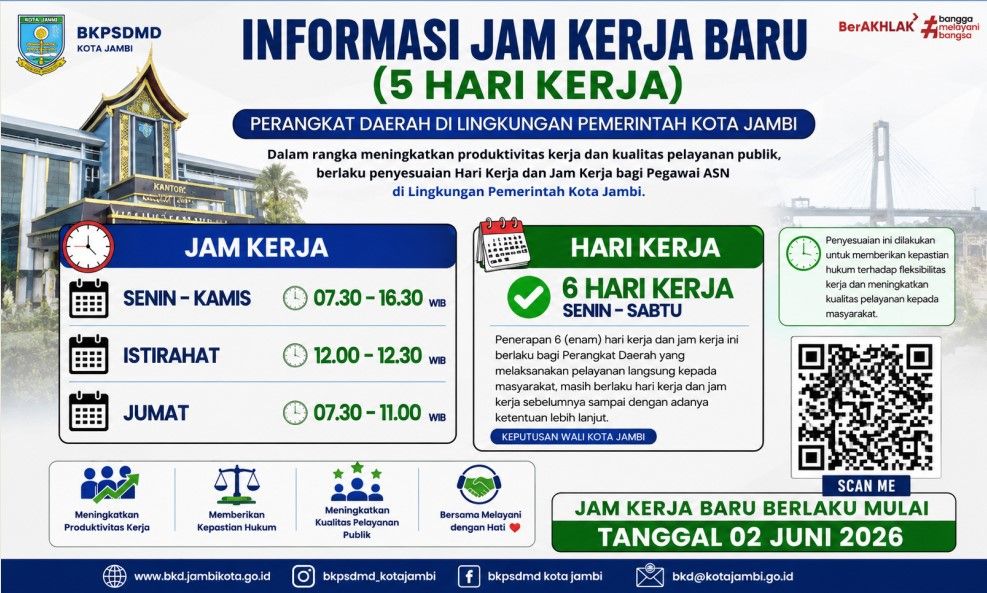 Pemkot Jambi Ubah Jam Kerja ASN Mulai Juni 2026, Wajib Sarapan Bersama Anak dan Laporkan ke E-Kinerja