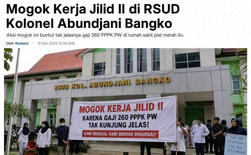 Gaji PPPK Paruh Waktu di RSUD Kolonel Abundjani Bangko Tak Kunjung Dibayar, Aksi Mogok Jilid II Mulai Berjalan