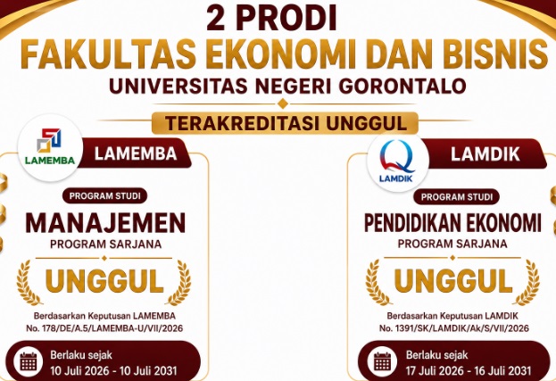 Dua Prodi di Fakultas Ekonomi Universitas Negeri Gorontalo Raih Akreditasi Unggul, Berlaku Lima Tahun