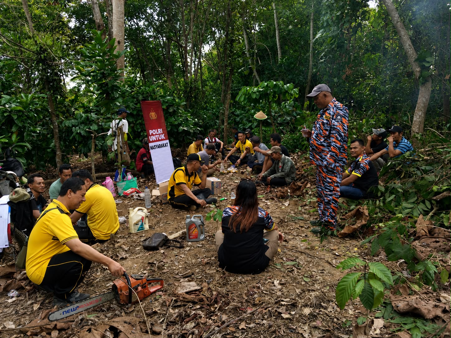 Polsek Baradatu Ajak Warga dan GMBI Gotong Royong Bersihkan Makam Tua Gedung Rejo, Ini Tujuannya