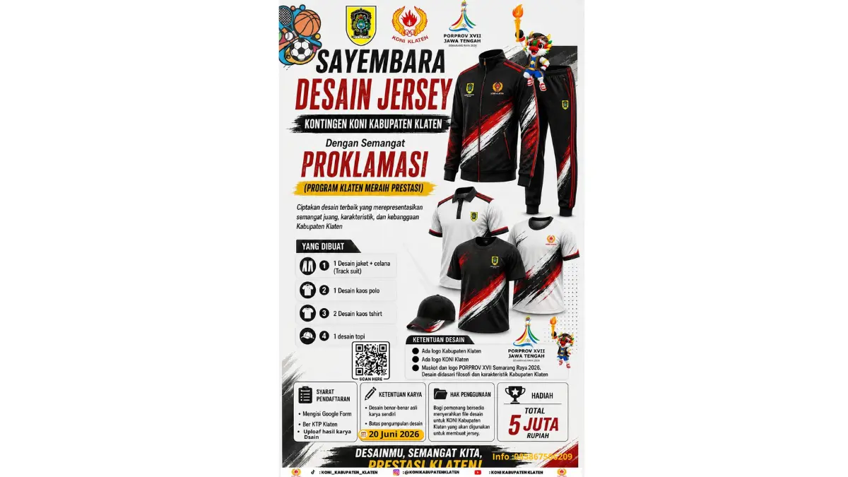 KONI Klaten Buka Sayembara Desain Jersey Kontingen Porprov XVII, Warga Bisa Kirim Karya Mulai Pekan Depan