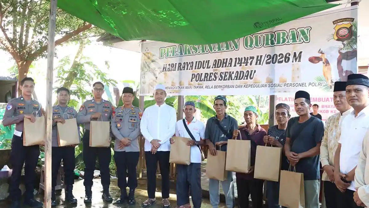 Polres Sekadau Bagikan 405 Paket Daging Kurban Idul Adha 1447 H ke Warga, Proses Potong hingga Bungkus Digotong Royong Personel