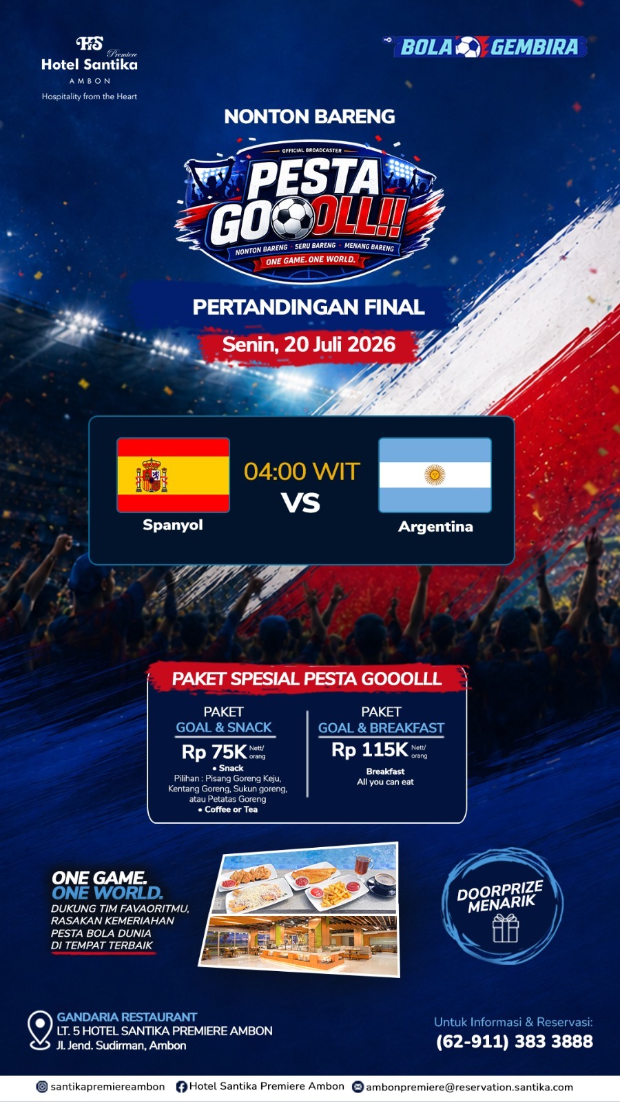 Hotel Santika Premiere Ambon Gelar Nobar Final Piala Dunia 2026, Spanyol Vs Argentina Tayang di Layar Lebar