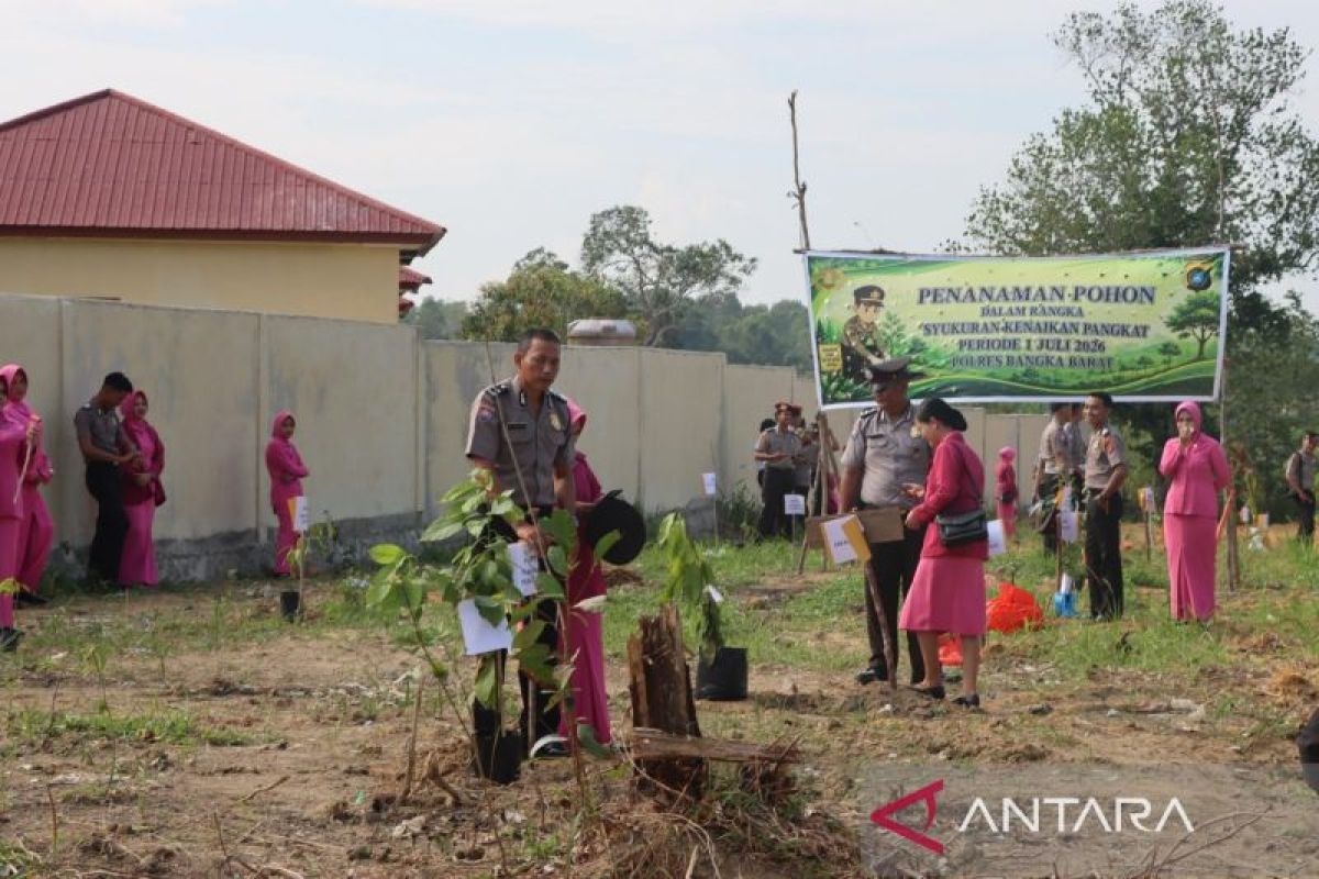 43 Personel Polres Bangka Barat Tanam Pohon di Lahan Kritis saat Kenaikan Pangkat, Kapolres: Simbol Pengabdian yang Terus Bertumbuh