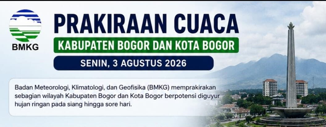 BMKG: Hujan Ringan Guyur Kabupaten dan Kota Bogor Senin 3 Agustus 2026, Warga Diminta Bawa Payung