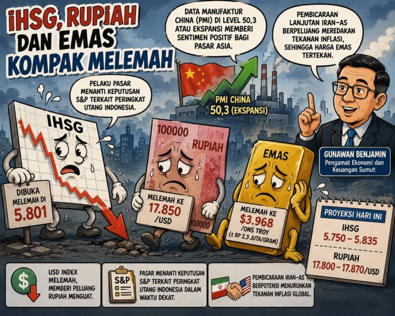 IHSG, Rupiah, dan Harga Emas Kompak Melemah di Awal Perdagangan, Pengamat Sumut Ungkap Penyebabnya