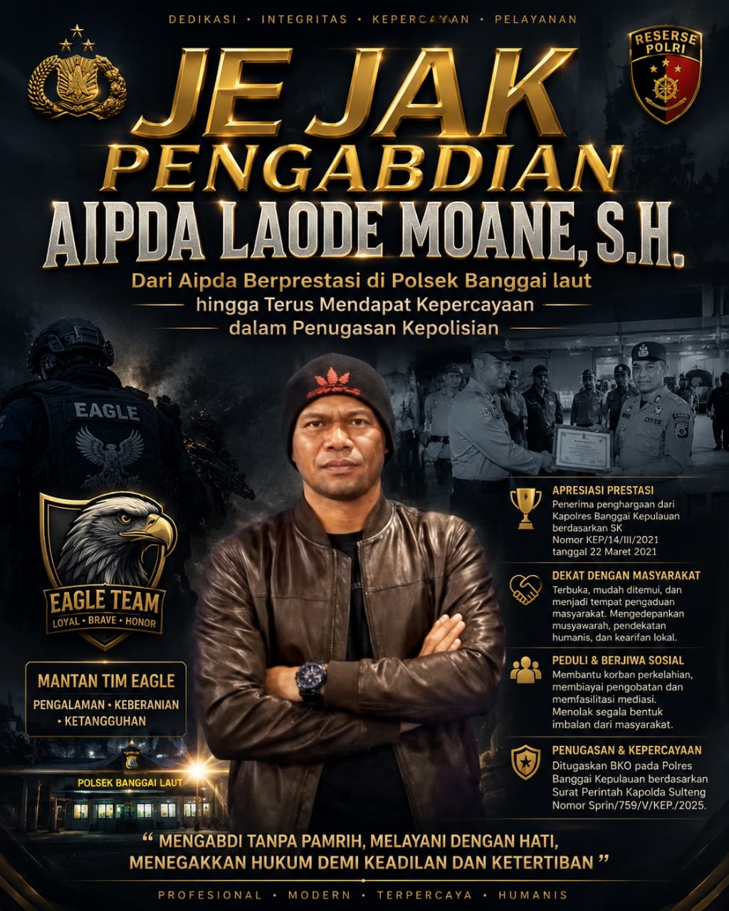 Aipda Laode Moane, Personel Polsek Banggai yang Raih Penghargaan Ungkap Narkotika dan Kembali Dipercaya di Polres Banggai Kepulauan