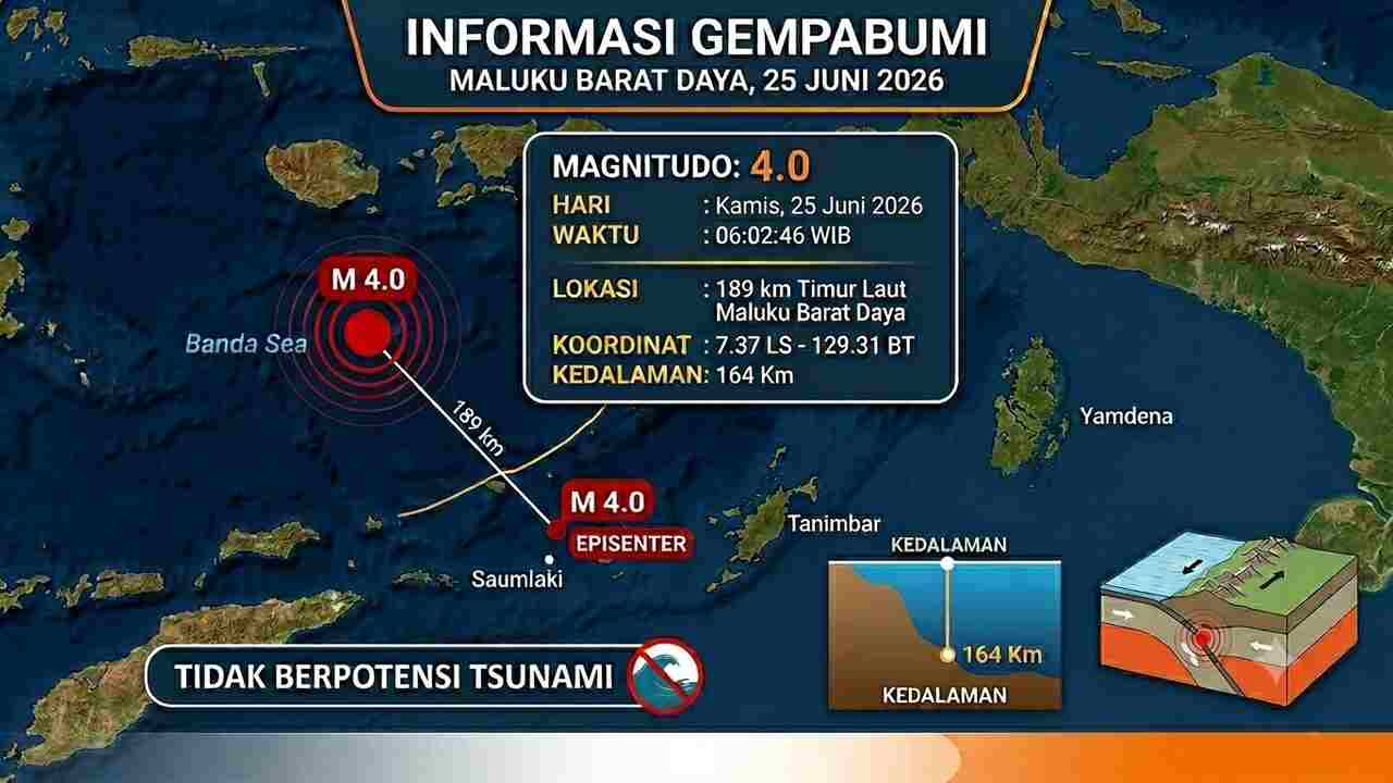Gempa Magnitudo 4,0 Guncang Maluku Barat Daya Pagi Ini, Episentrum di 189 Km Timur Laut Tak Berpotensi Tsunami