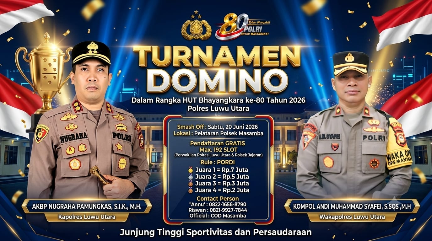 Polres Luwu Utara Gelar Turnamen Domino Gratis untuk Peringati Hari Bhayangkara ke-80, Hadiah Rp7 Juta untuk Juara Pertama