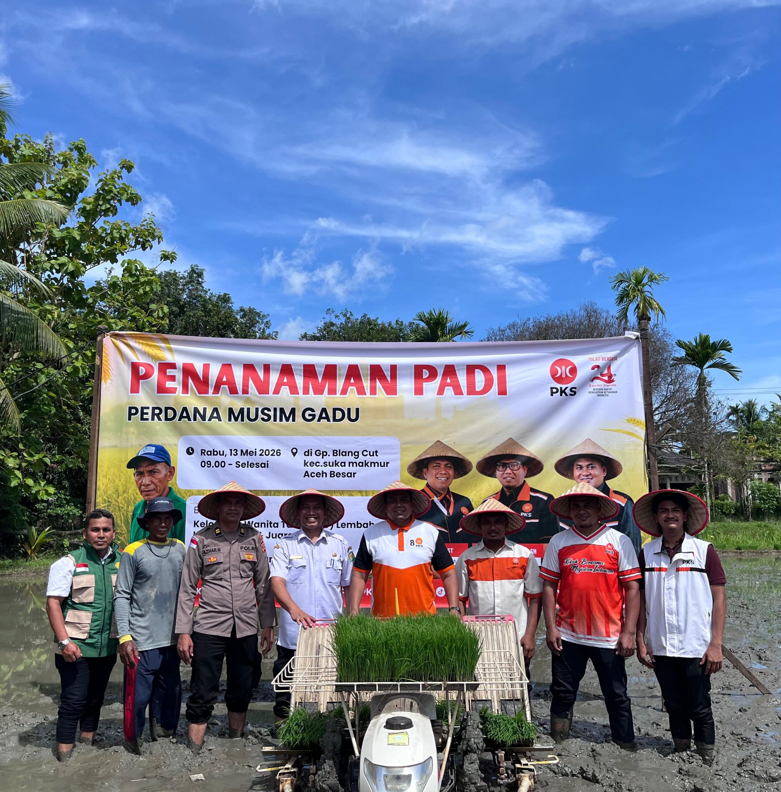 PKS Aceh Tanam Padi Perdana Musim Gadu di Aceh Besar, Dorong Petani Gunakan Alat Modern dan Akses Koperasi