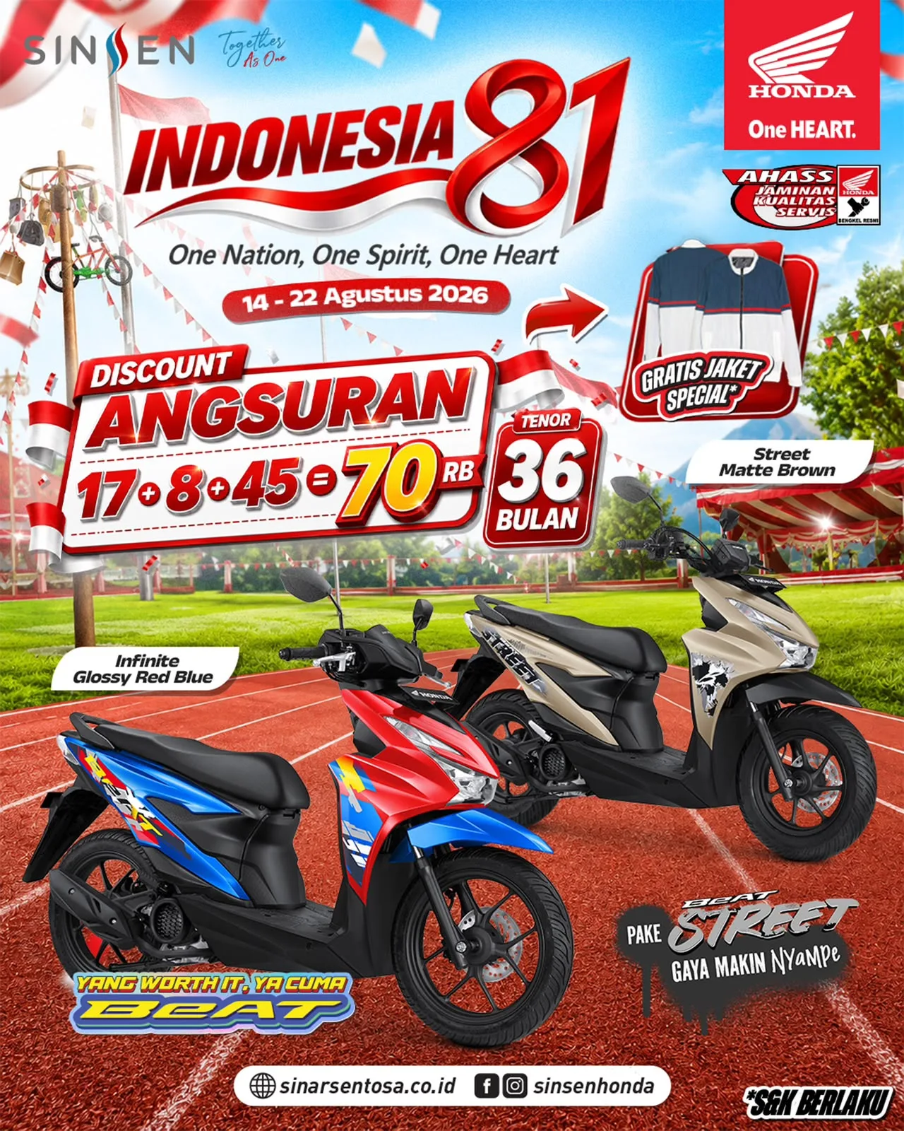 Promo 17+8+45 Honda BeAT di Jambi: Potongan Angsuran Rp 70 Ribu dan Jaket Gratis Hanya 9 Hari