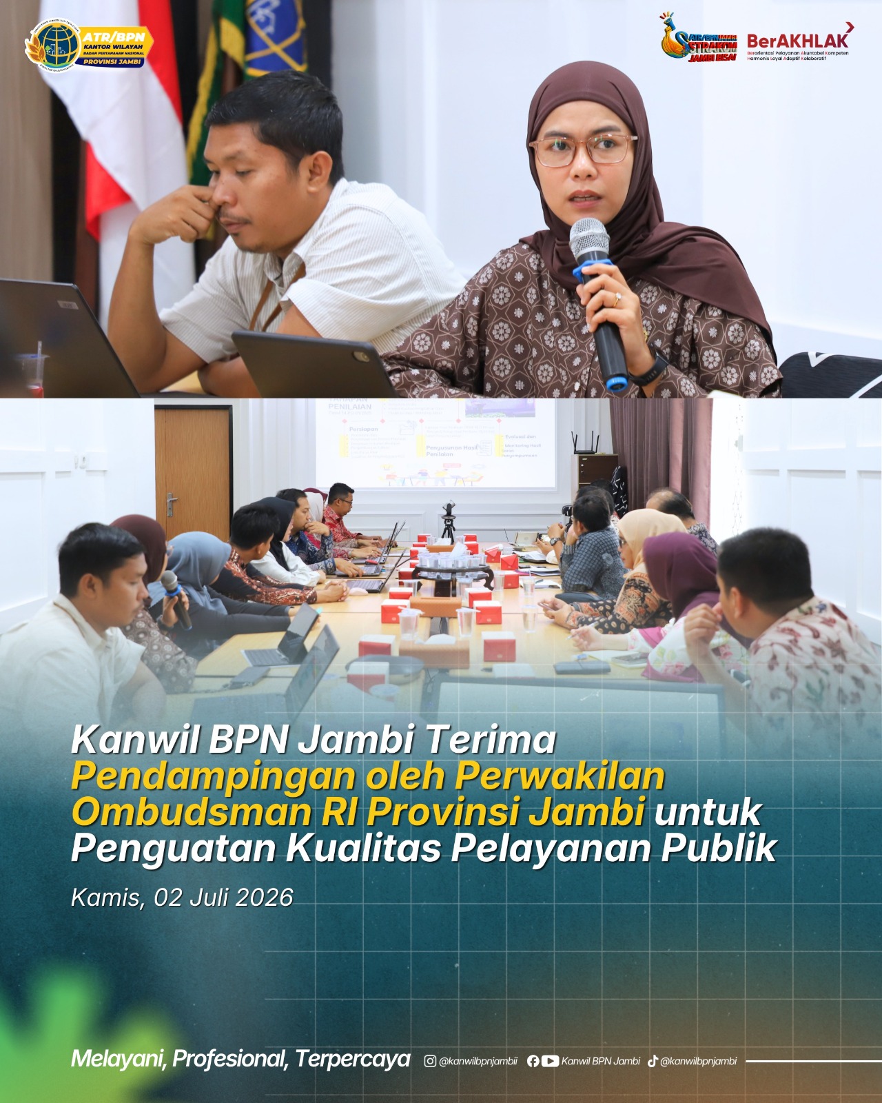 Kanwil BPN Jambi Dapat Pendampingan Ombudsman, Ini Target Perbaikan Pelayanan Pertanahan Hingga 2026