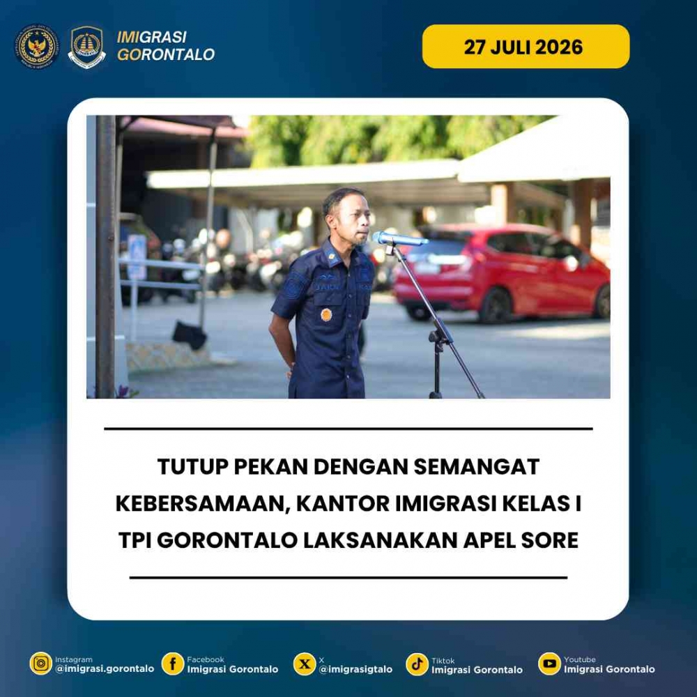 Tutup Pekan, Kantor Imigrasi Gorontalo Gelar Apel Sore, Pimpinan Ingatkan Profesionalisme dan Disiplin