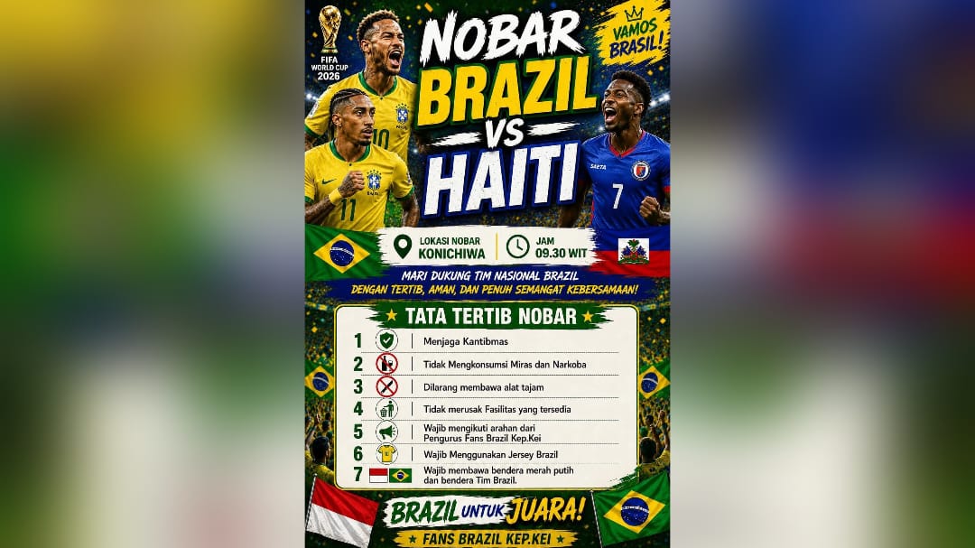 Nobar Piala Dunia 2026 di Tual: Fans Brasil Kepulauan Kei Siap Dukung Tim Samba Lawan Haiti