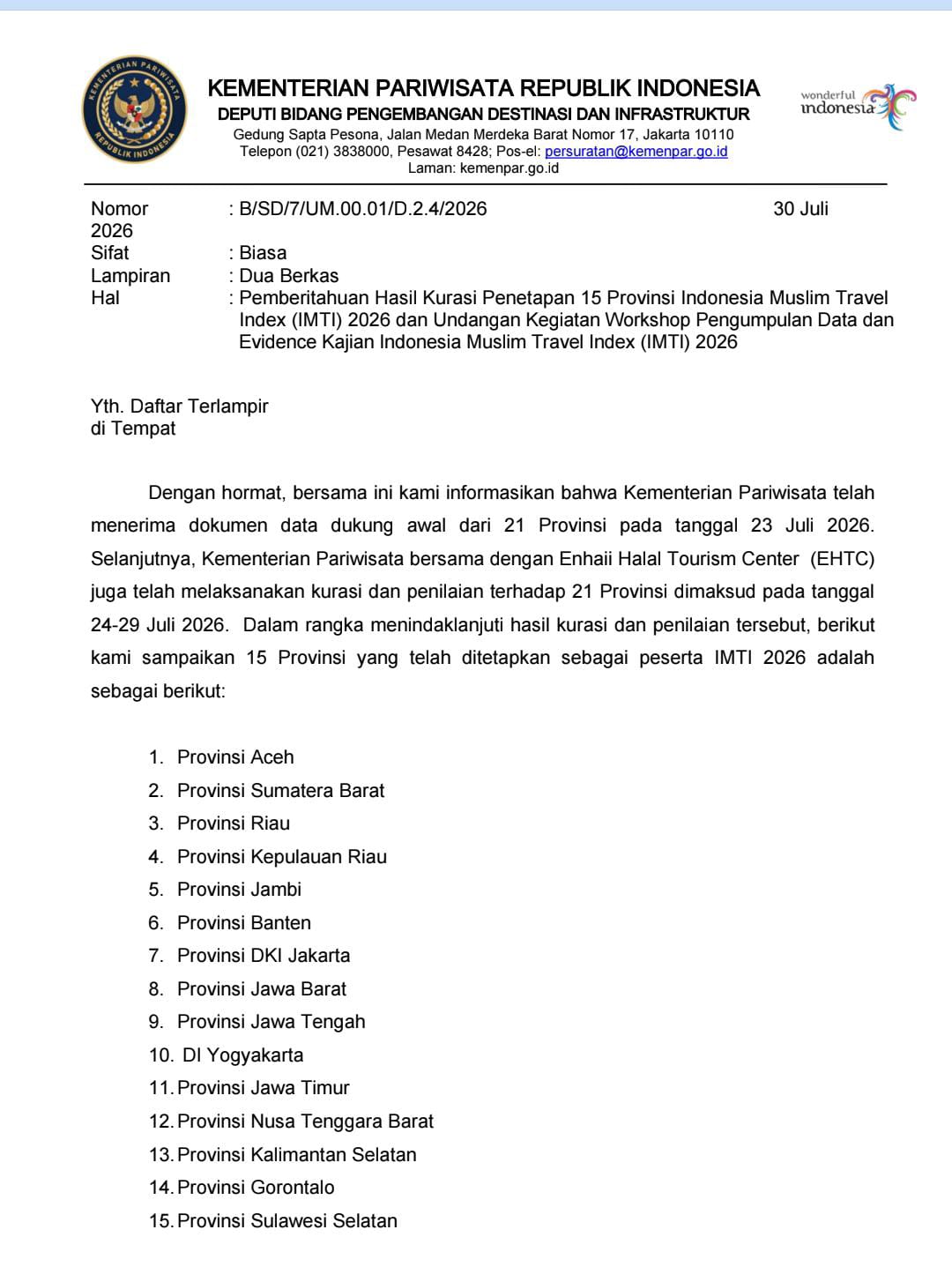 Provinsi Gorontalo Lolos 15 Besar Indonesia Muslim Travel Index 2026, Siap Ikuti Validasi Data Kemenpar