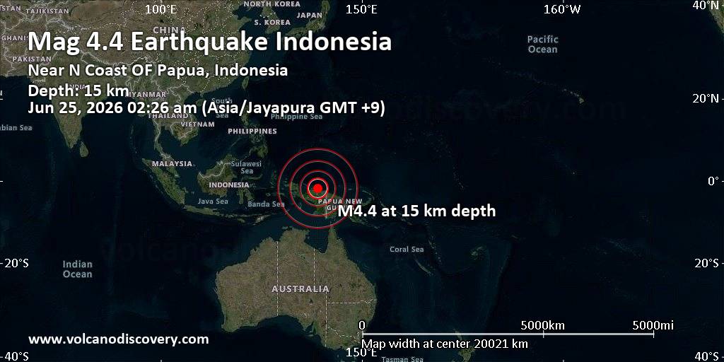 Gempa M 4,4 Guncang Sarmi, Papua, Dini Hari Tadi, Pusat di Laut 26 Km Timur Kota