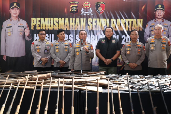 Polda Sumsel Musnahkan 397 Senpi Rakitan Hasil Operasi Senpi Musi 2026, 31 Tersangka Diamankan
