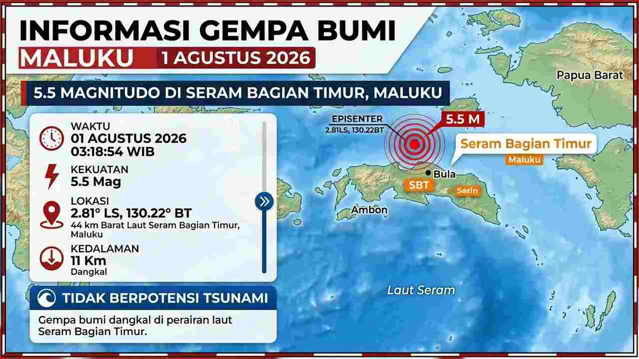 Gempa M 5,5 Guncang Seram Bagian Timur Maluku, BMKG Catat Belasan Gempa Susulan Hingga Pagi
