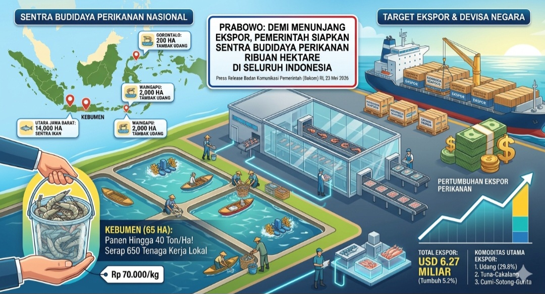 Prabowo Siapkan Sentra Budidaya Perikanan Ribuan Hektare, Tambak Udang Waingapu 2.000 Ha Ditargetkan Produksi 52.800 Ton Per Tahun