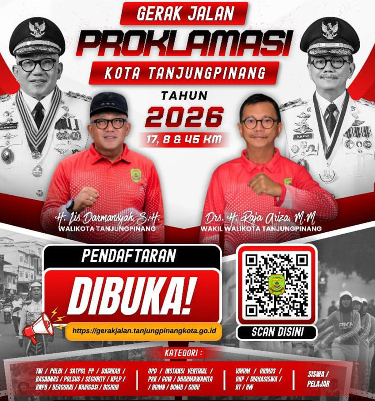 Pemko Tanjungpinang Buka Pendaftaran Gerak Jalan Proklamasi 2026, Empat Kategori Lomba dengan Jarak Tempuh 8 KM hingga 45 KM