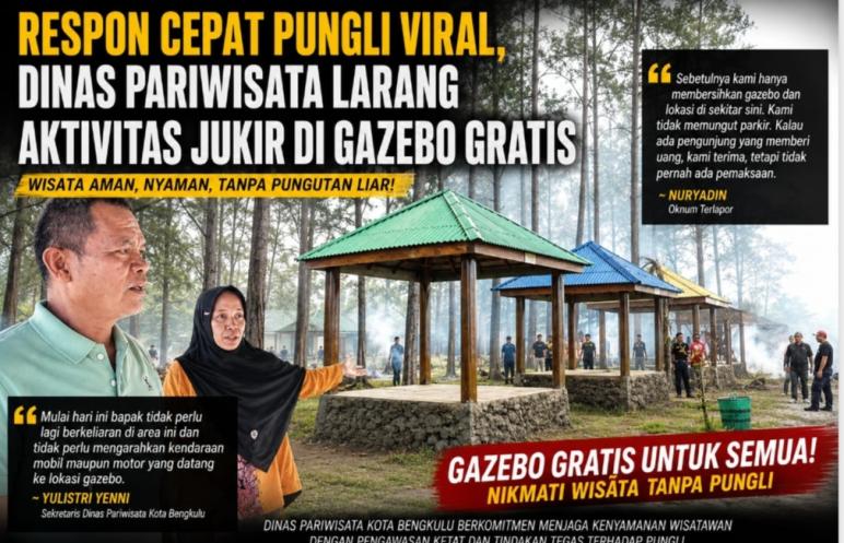 Dispar Kota Bengkulu Tertibkan Oknum Diduga Pungli di Gazebo Pantai Panjang, Pengunjung Dipastikan Gratis