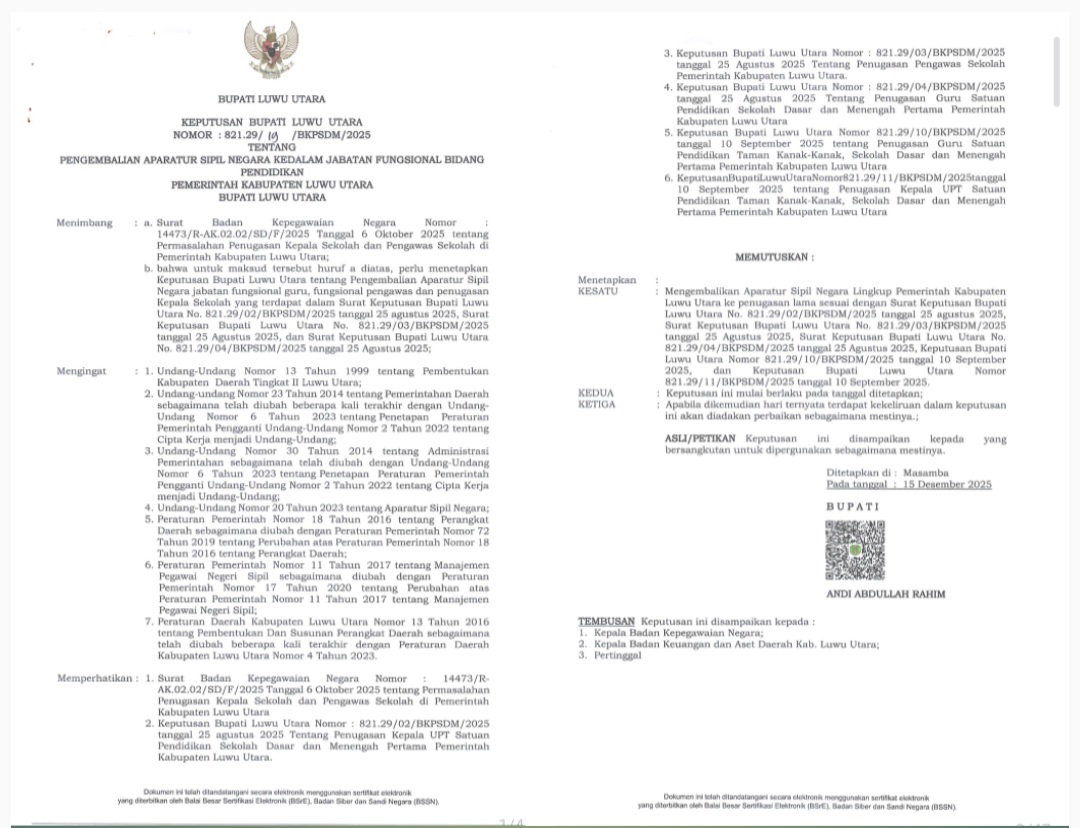 Bupati Luwu Utara Batalkan Mutasi 329 Kepala Sekolah dan Pengawas, Tak Sesuai Aturan BKN