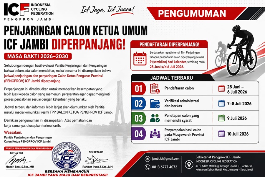 Bursa Calon Ketua ICF Jambi Sepi Peminat, Hingga Penutupan Pendaftaran Tak Ada Satupun yang Daftar