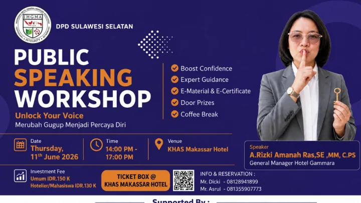 IHGMA Sulsel Gelar Workshop Public Speaking di Makassar, Targetkan Profesional dan Mahasiswa Atasi Demam Panggung