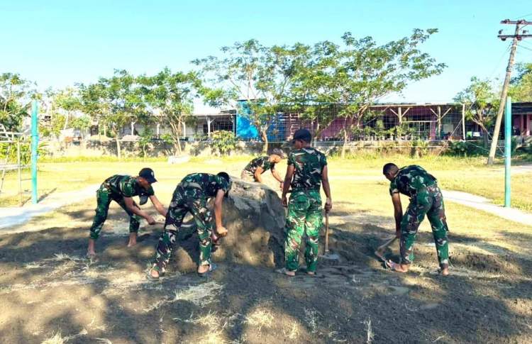 TMMD 129 Bojonegoro Siapkan Arena Turnamen Voli Antar Dusun di Kesongo, Perkuat Silaturahmi Warga