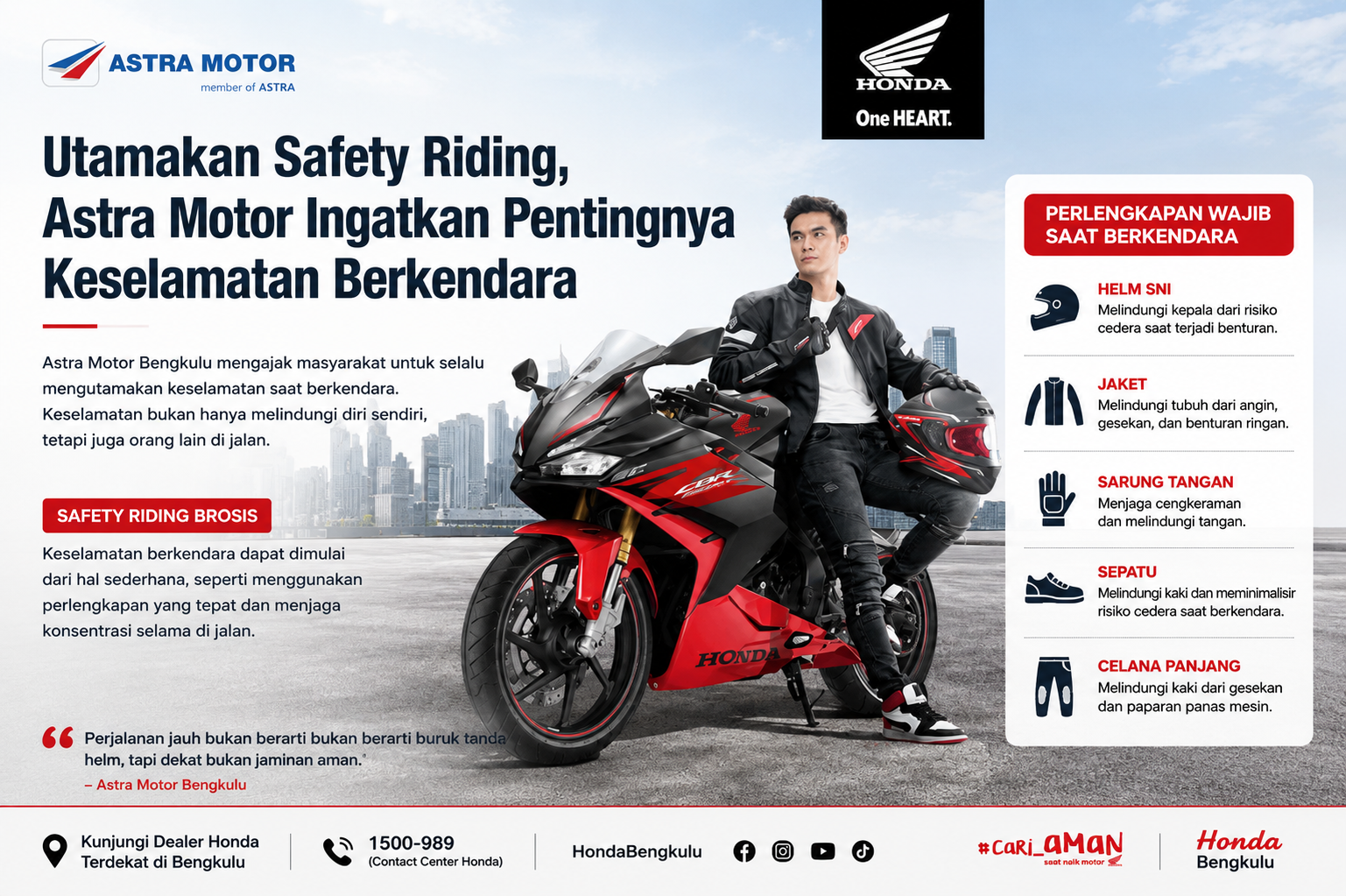 Astra Motor Bengkulu Ingatkan Bahaya Abaikan Perlengkapan Safety Riding Saat Jarak Dekat, Ini 5 Perlengkapan Wajib