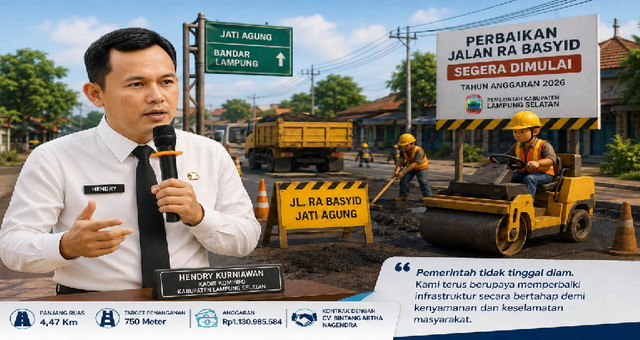 Pemkab Lampung Selatan Pastikan Perbaikan Jalan RA Basyid di Jati Agung Dimulai, Anggaran Rp 1,13 Miliar untuk 750 Meter