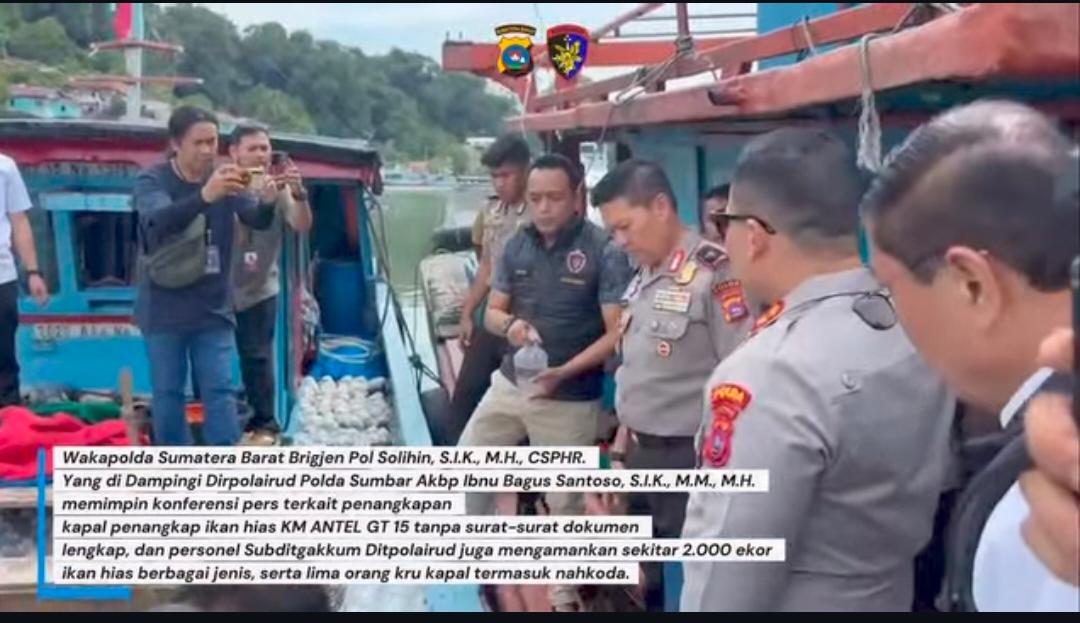 Ditpolairud Polda Sumbar Amankan Kapal Penangkap Ikan Hias di Perairan Mentawai, 2.000 Ekor Ikan dan 5 Kru Diamankan