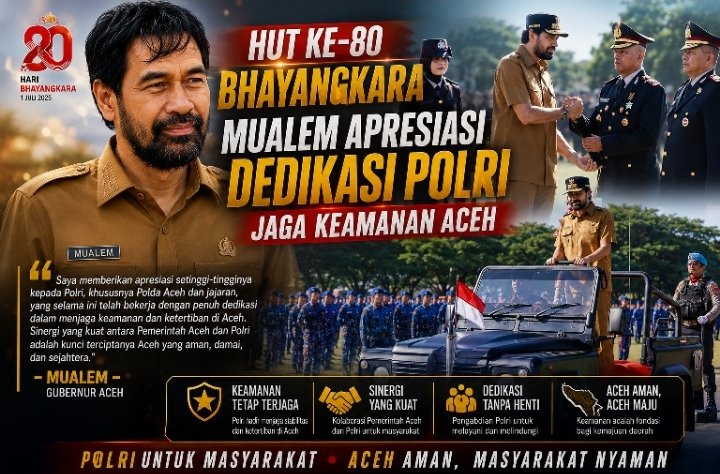 HUT Ke-80 Bhayangkara, Gubernur Aceh Mualem Soroti Pendekatan Kearifan Lokal Polda Aceh Meutuah