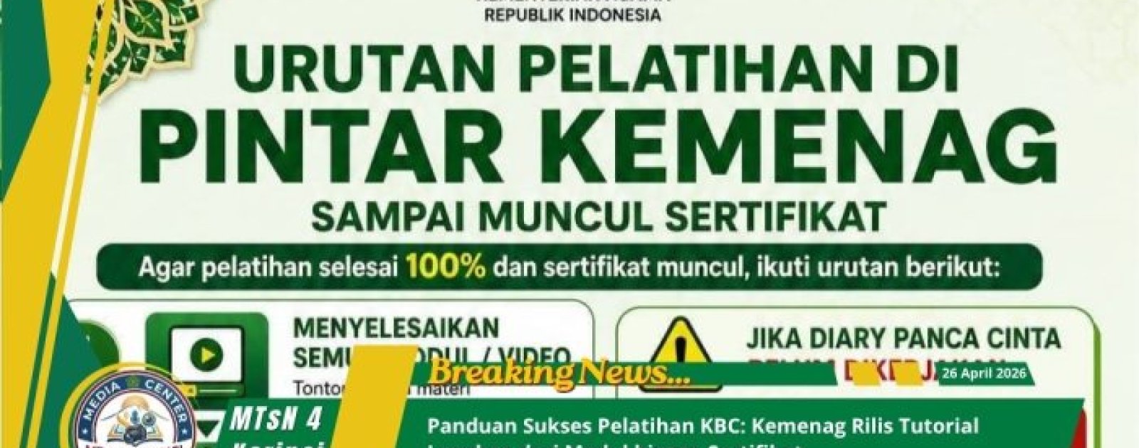 Kemenag Rilis Tutorial Lengkap Pelatihan KBC di Platform PINTAR, Guru MTsN 4 Kerinci Bisa Unduh Sertifikat 50 JP