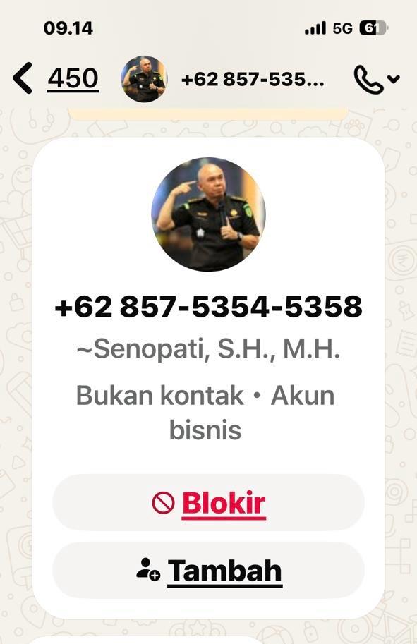 Waspada Penipuan Catut Nama Kajati Kepri dan Kasi Penkum di WhatsApp, Ini Imbauan Resmi Kejati