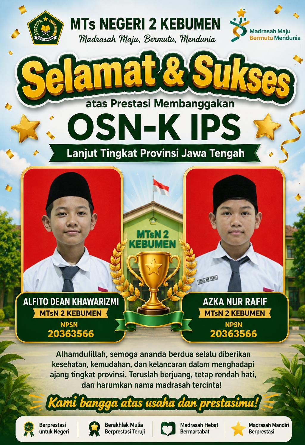Dua Siswa MTs Negeri 2 Kebumen Lolos OSN-K IPS 2026, Siap Bertarung di Tingkat Provinsi Jawa Tengah