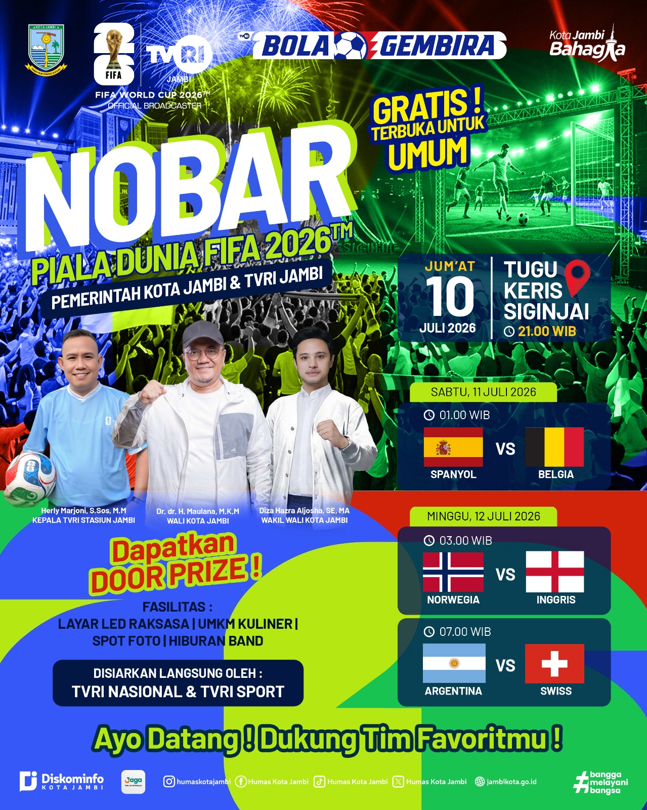 Nobar Piala Dunia 2026 di Tugu Keris Siginjai, Pemkot Jambi Siapkan Hiburan Gratis dan Lapak UMKM