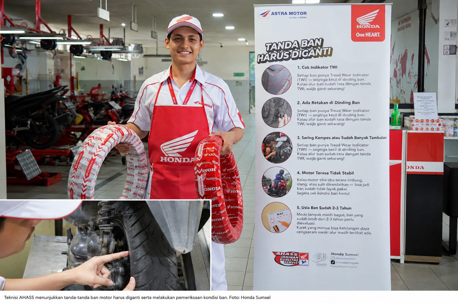 Kampanye #Cari_Aman Honda Sumsel Ingatkan Pengendara Motor Periksa Ban Rutin, Kenali Tanda-Tanda Keausan