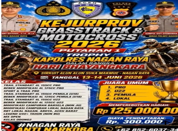 Rp 125 Juta Hadiah Kejurprov Grasstrack Nagan Raya 2026, Ada Lomba Motor Odong-odong Sawit