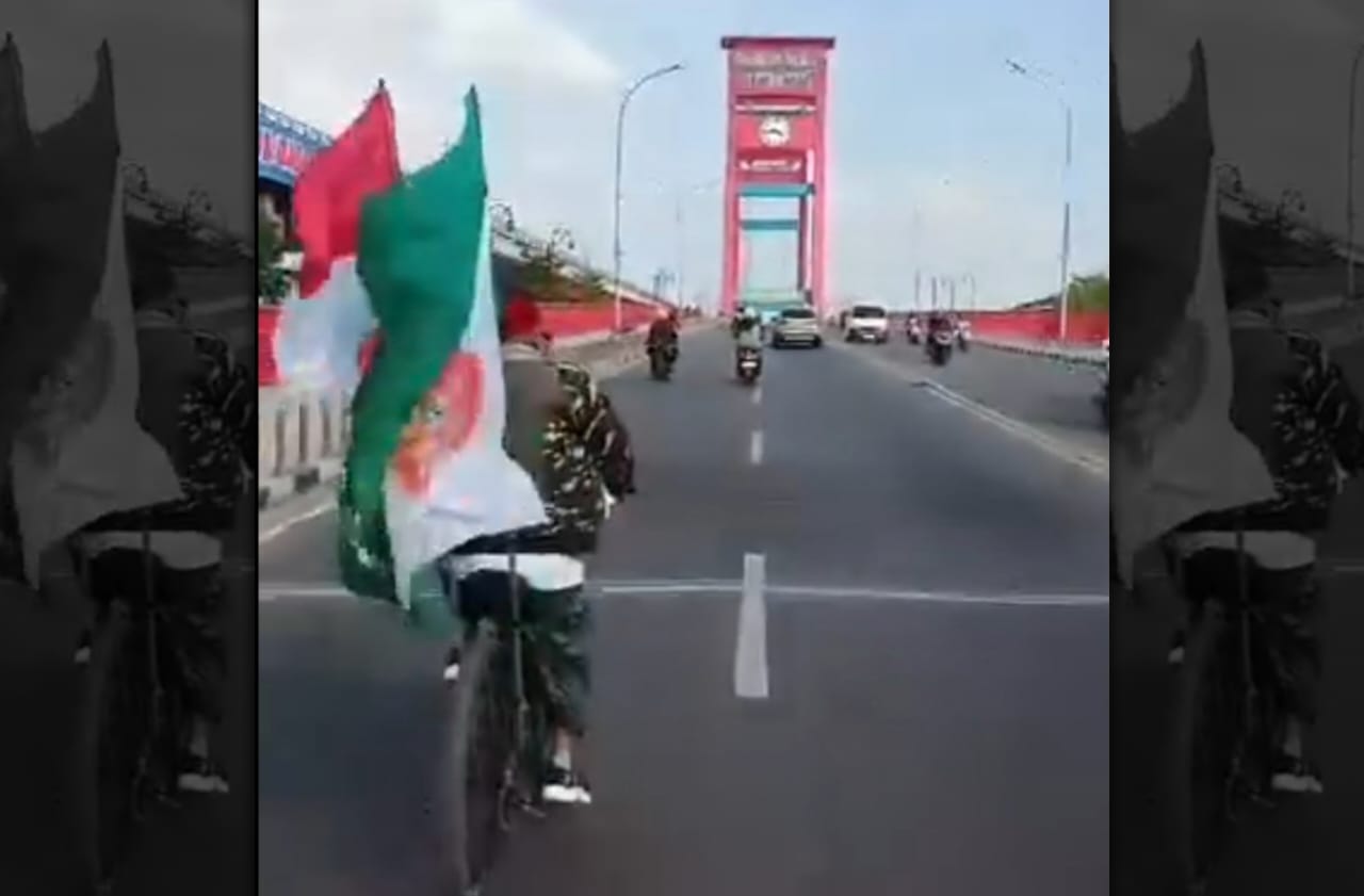 Banser Sumsel Kayuh Sepeda Ratusan Kilometer ke Muktamar NU Jombang, Bawa 4 Bendera dan Dikawal Personel
