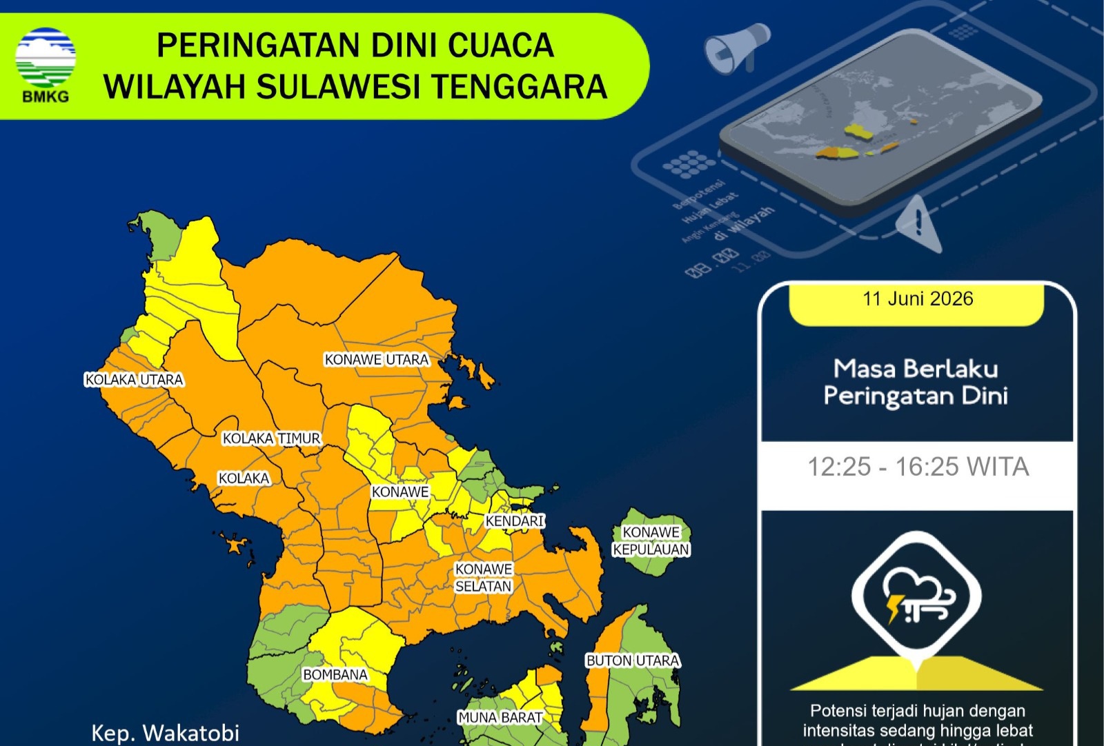 BMKG Sulawesi Tenggara Keluarkan Peringatan Dini Cuaca Ekstrem, 8 Kabupaten Terdampak Hujan Lebat dan Angin Kencang