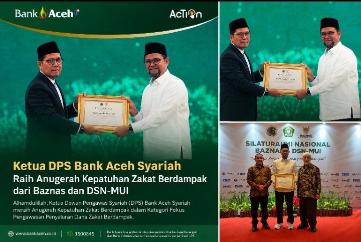 Ketua DPS Bank Aceh Syariah Raih Penghargaan Baznas dan DSN-MUI Berkat Pengawasan Dana Nonhalal