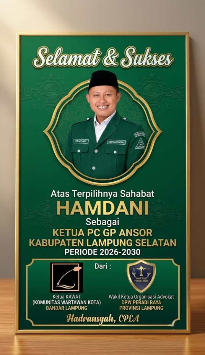 Hadransyah Ucapkan Selamat ke Hamdani yang Terpilih Pimpin GP Ansor Lampung Selatan 2026-2030